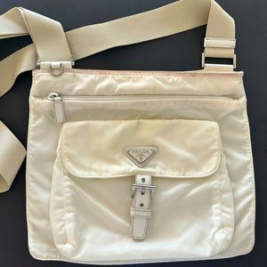 Prada Nylon Messenger Cream 3 Zippered Compartments Great Summer Bag!